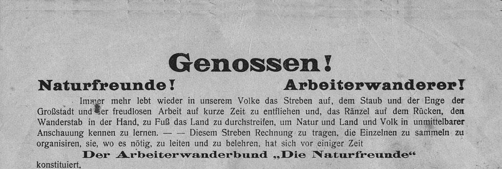 Historischer Aufruf zur Mitgliedschaft bei den Naturfreunden Historischer Aufruf zur Mitgliedschaft bei den Naturfreunden